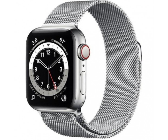 Apple Watch 6 40mm 4G Silver Stainless Steel Case with Atlantic Blue Braided Solo Loop (M0DV3)